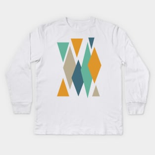 Orange Blue Retro Diamonds Kids Long Sleeve T-Shirt